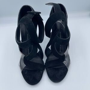 Giuseppe Zanotti Black Suede Strappy Sandals with PVC Detail - Size 38